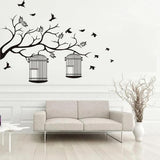 Pvc  wall sticker birds cage and tree