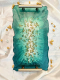 Decorative resin art tray - emerald green