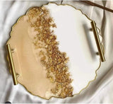 Decorative Resin Art Tray Round beige & white