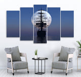 Small Wall Frame Boat and Full Moon - 5 Divided Wall Frame
