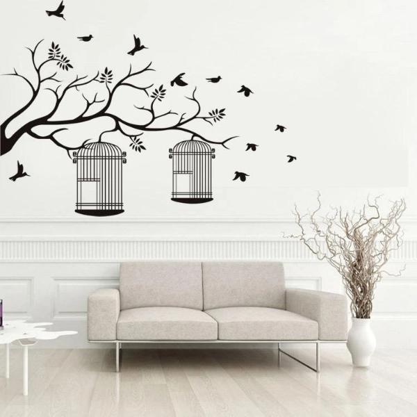 Pvc wall sticker birds cage and tree - 5 Divided Wall Frame