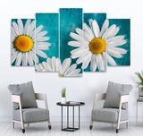 Medium wall frame white flower - canvas - 4 divided - 5 Divided Wall Frame