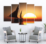Small Wall Frame Boat and Sunset - 5 Divided Wall Frame