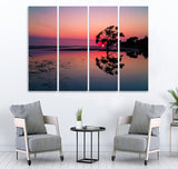 Small Wall Frame Pinkish Sun and Tree - 5 Divided Wall Frame