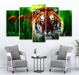 Small Wall Frame Tiger with Green Grass - 5 Divided Wall Frame