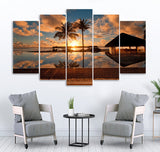 Small Wall Frame Sunset View and Hut Maguari Store SYNTHETIC CANVAS 5 DIVIDED 