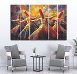 Small Wall Frame Sufism Colorful Oil Painting - 5 Divided Wall Frame