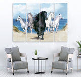 Small Wall Frame Black and White Horses - 5 Divided Wall Frame