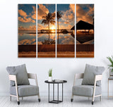 Small Wall Frame Sunset View and Hut Maguari Store SYNTHETIC CANVAS 4 DIVIDED 