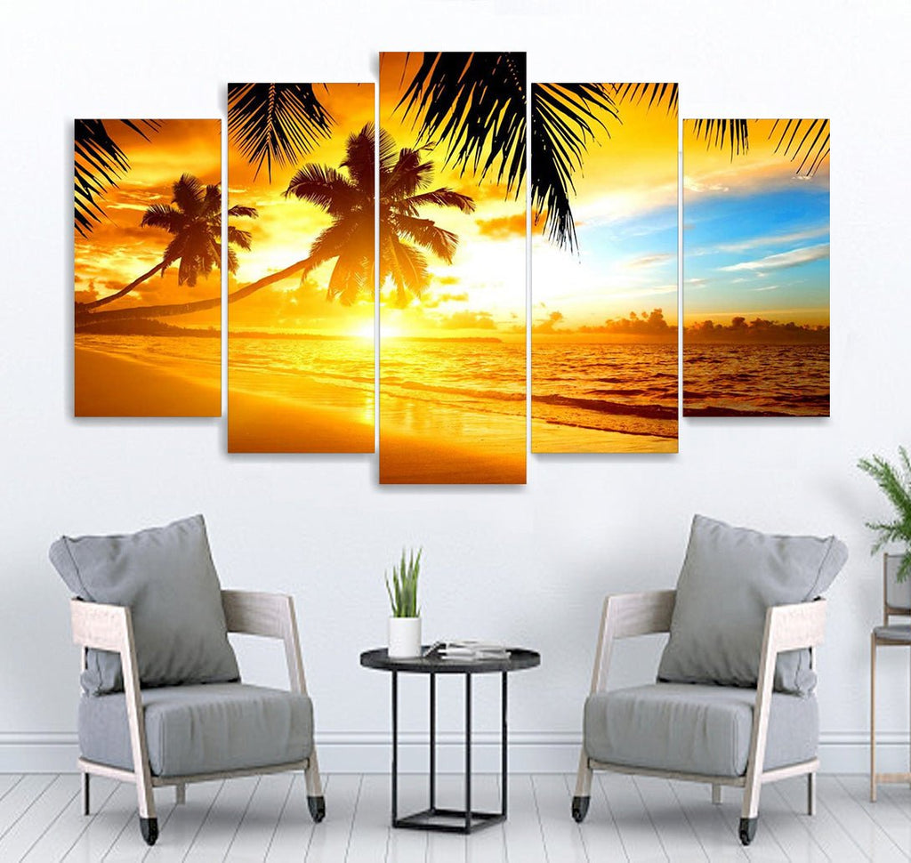 Small Wall Frame Coconut Trees Sunset - 5 Divided Wall Frame