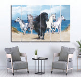 Small Wall Frame Black and White Horses - 5 Divided Wall Frame