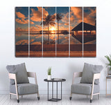 Small Wall Frame Sunset View and Hut Maguari Store SYNTHETIC CANVAS 6 DIVIDED 