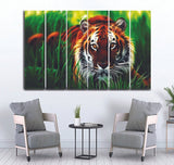 Small Wall Frame Tiger with Green Grass - 5 Divided Wall Frame