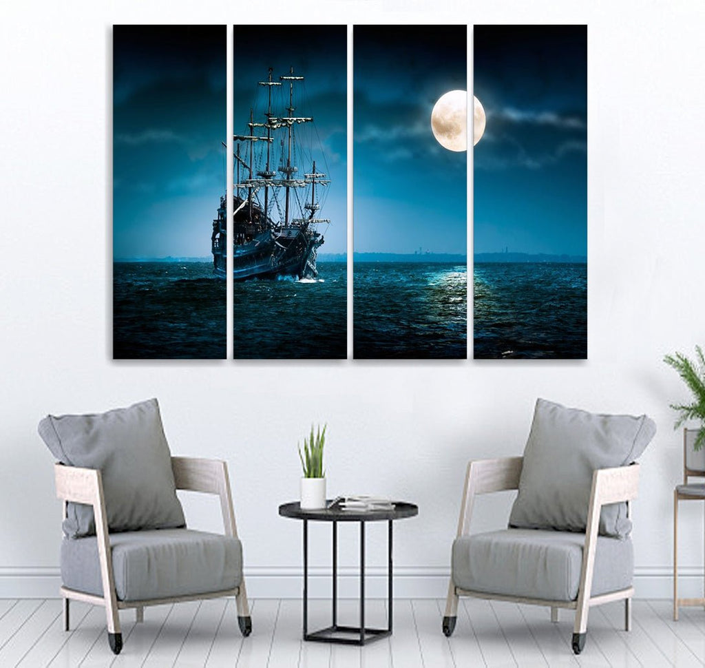 Small Wall Frame Ship and Moon - 5 Divided Wall Frame