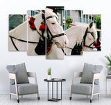 Small Wall Frame two White Horses - 5 Divided Wall Frame
