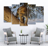 Small Wall Frame Leopard on Tree - 5 Divided Wall Frame