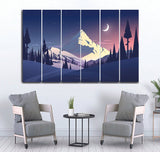 Small Wall Frame Animated Half Moon and White Mountain - 5 Divided Wall Frame