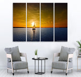 Small Wall Frame Boat In Sea Sunset - 5 Divided Wall Frame