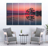 Small Wall Frame Pinkish Sun and Tree - 5 Divided Wall Frame