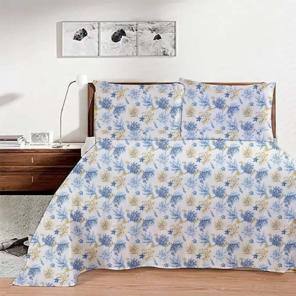 Printed bedsheet - corallo blue - Zipper Cover