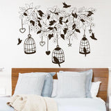 Pvc wall stickers cages birds and flowres